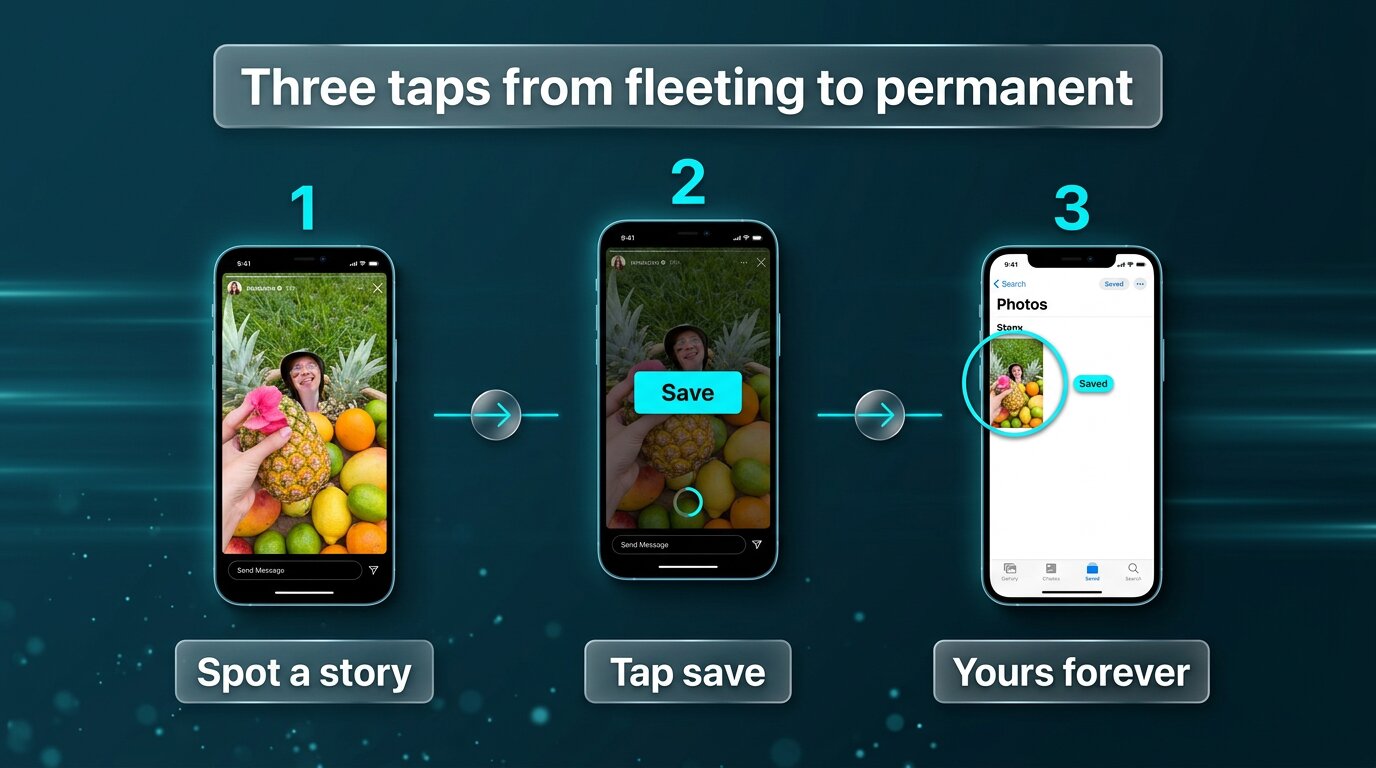 Three-step save flow turning a 24-hour story into a permanent file