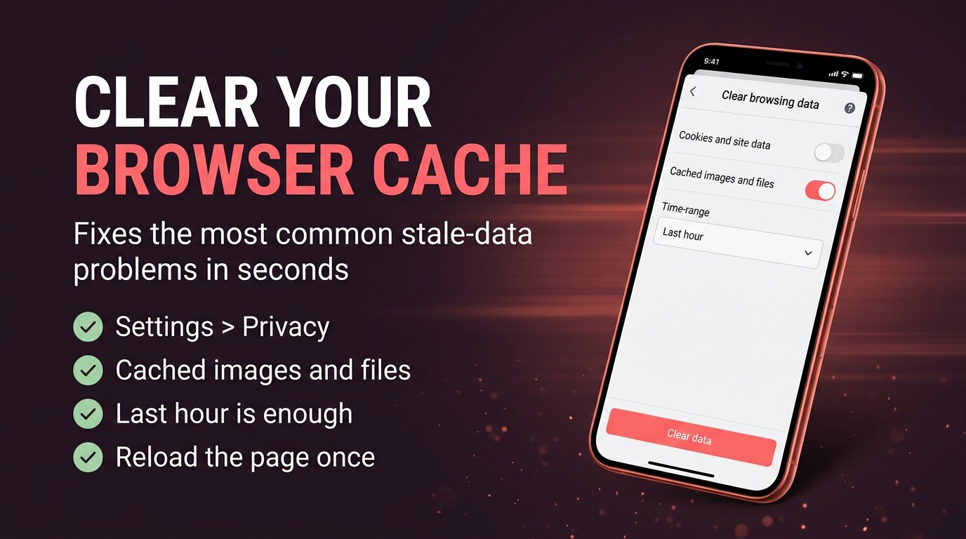 Clear browser cache to fix stale-data story download issues