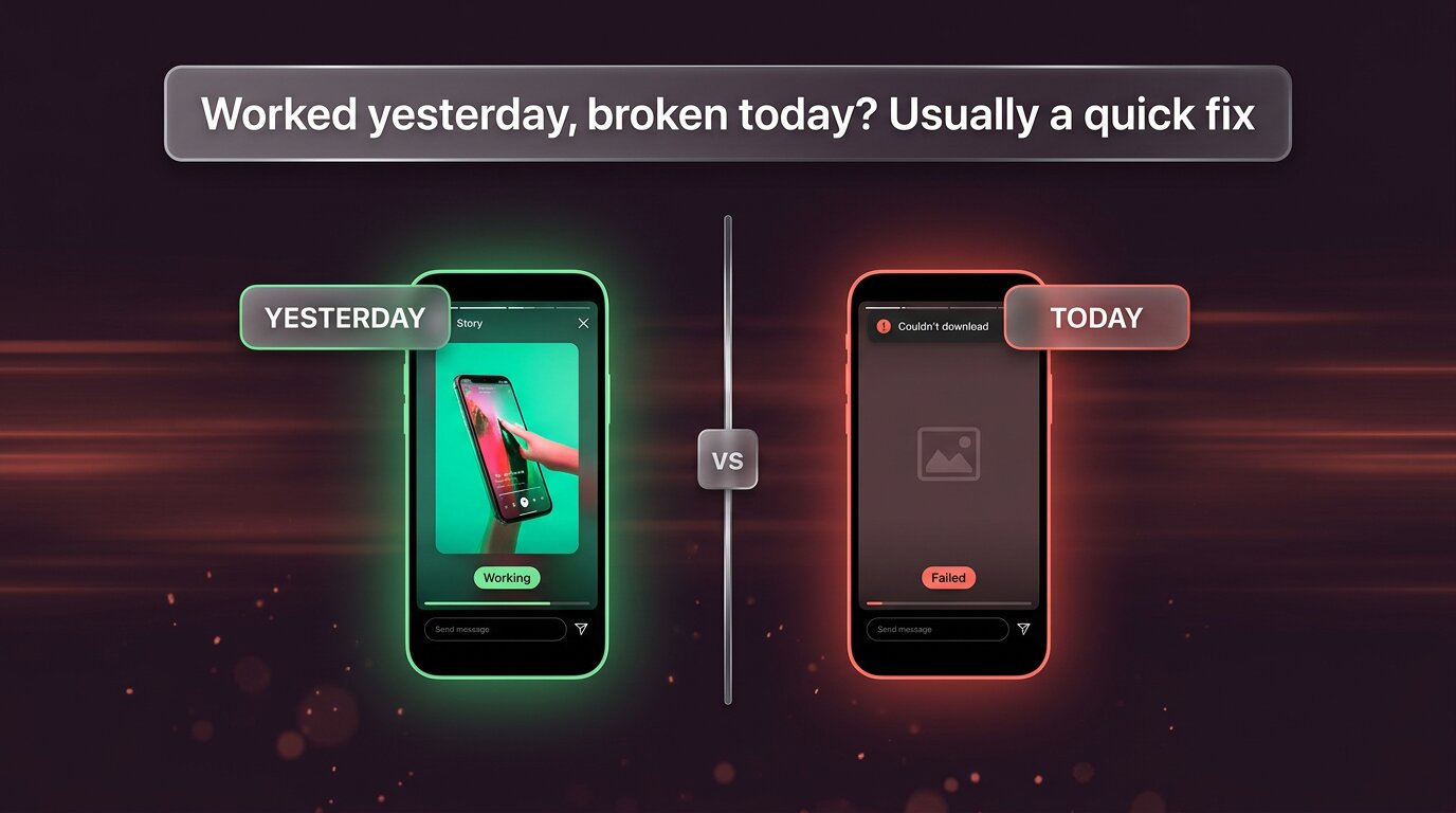 Same setup that worked yesterday is broken today - usually a quick fix