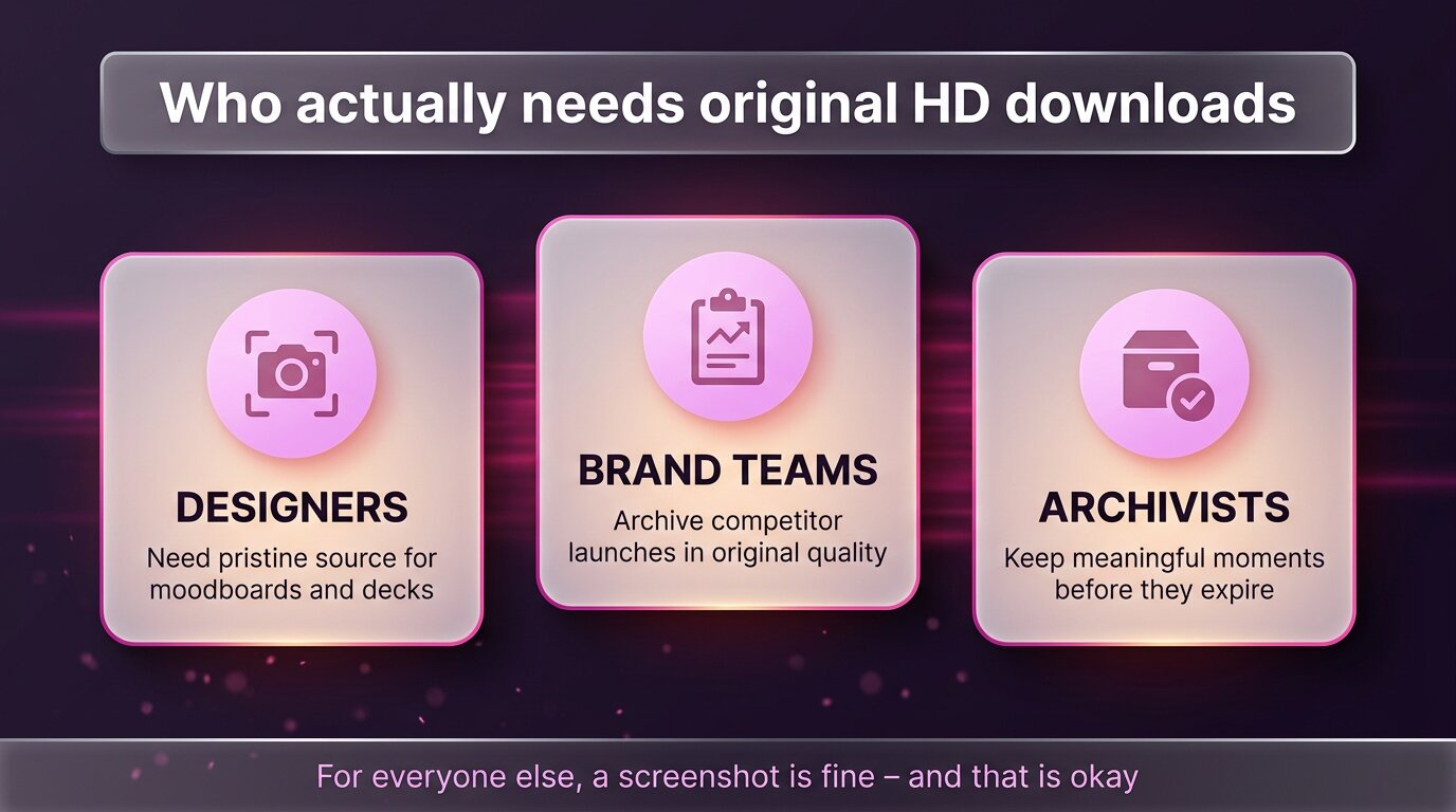 Designers, brand teams and archivists who need HD story downloads